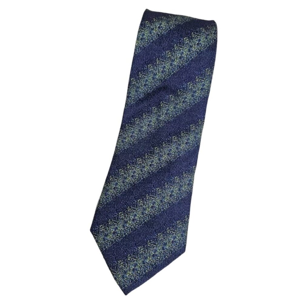 MISSONI Men's 100% Silk Necktie LUXURY Tie Blue Green Geometric W:3.4" EUC